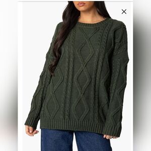 TRENDY QUEEN KENNEDY GREEN CABLE KNIT SWEATER SIZE SMALL